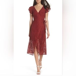 Ali & Jay | Laces & Paper Flowers Ruffled Short Sleeve Midi Wrap Dress XSMALL